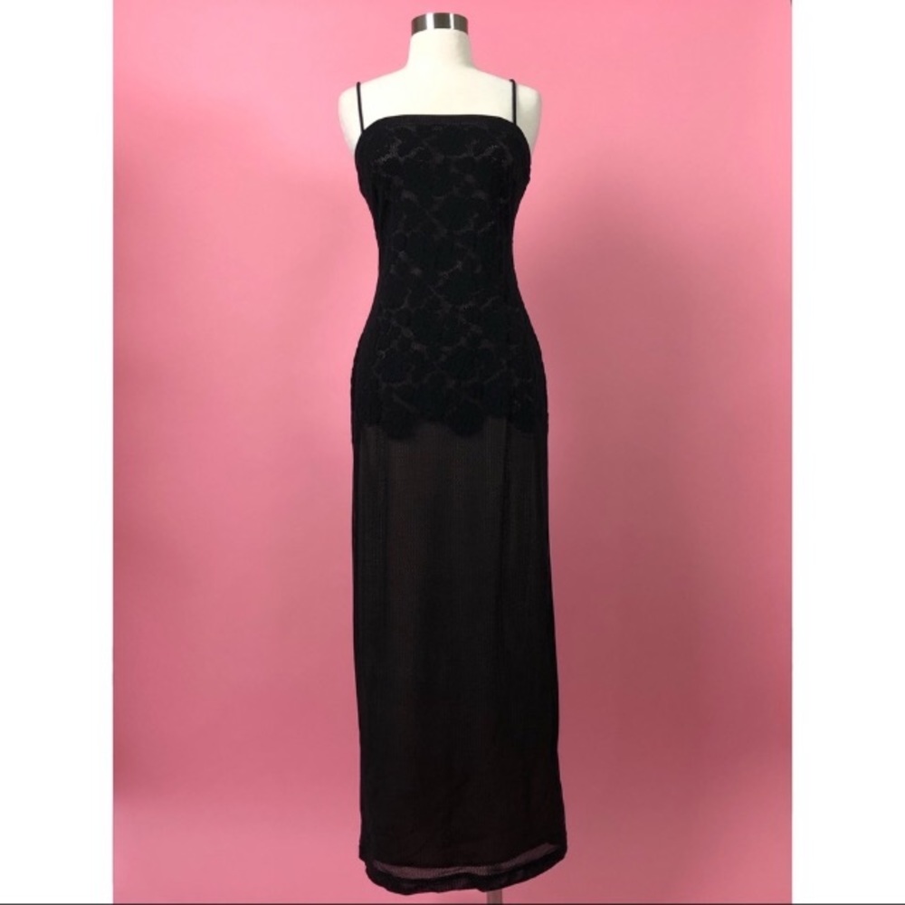 Vintage 90s All That Jazz black lace maxi dress M